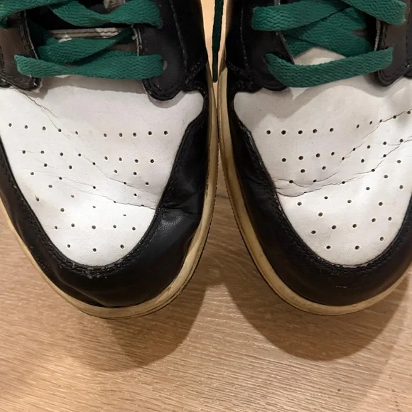 Air Jordan Black, Green and White High-Top Sneakers with Green Laces - Picture 6 of 15